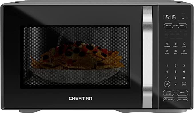 Chefman MicroCrisp Countertop Digital Microwave Oven, Unique "Cook & Crisp" Power Combo, 1.1 Cu Ft, Dual-Cook 1000W Microwave   1500W Crisper, 6 Touch Presets, Digital Display, Stainless Steel Handle