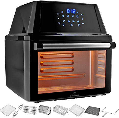 ChefWave Air Fryer Oven - 16 Quart Air Fryer, Rotisserie, Dehydrator Combo Oven - Deluxe Countertop Cooker with 10 Skewers, Baking Steak and Fish Cage, Rack, Trays, Cooking Accessories, Recipes