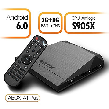 Globmall Android 6.0 TV Box with Remote 2GB RAM 8GB ROM, ABOX A1 Plus 4K WiFi Streaming Media Player with Quad-Core 64 Bits CPU Amlogic S905X Chip