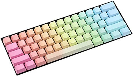 Rainbow Top Printed Side Printed Blank PBT Dyed Keycaps for OEM Cherry MX Switches Mechanical Keyboard Poker Faceu GH60 (61 Blank)(Only Keycap)