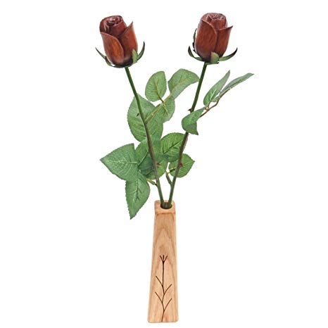 5th Year Wedding, 2-Stem Natural Wood Roses with Vase, Perfect Present for Wife or Husband