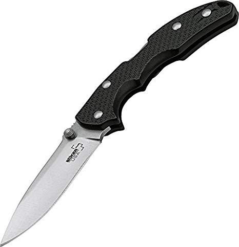 BOKER PLUS USA Folding Knife Steel Blade with Black Satin Handle, 3.38"