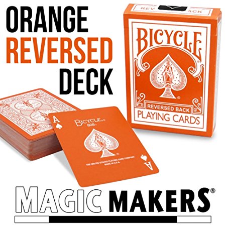 Magic Makers Orange Reversed Deck Bicycle Playing Cards - Includes Extra Magic Trick Cards