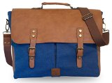Wiley Gear Vintage Canvas Vegan Leather Travel Shoulder Messenger Bag for 13 Inch or 15 Inch Laptop