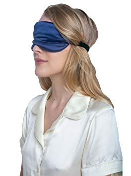 MYK Silk Sleeping Eyemask, Filled with Pure Mulberry Silk, Napping Blindfold, for Sleeping, Travel Eye Mask, with Adjustable Strap for Comfort, Navy Blue