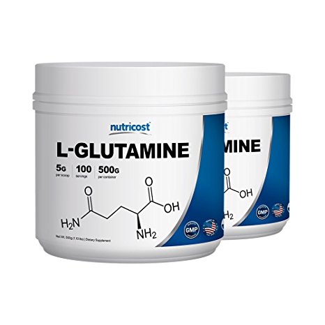 Nutricost L-Glutamine Powder [500G] 2 Pack - Pure L Glutamine - 5000mg Per Serving - 1.1 Pounds & 100 Servings Each - Highest Purity