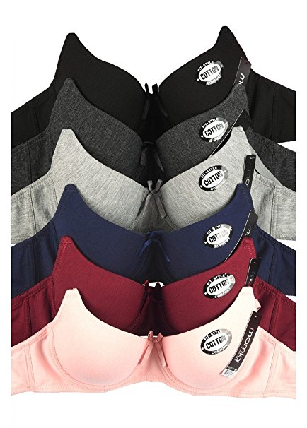 Women's Basic Plain Bras (Packs of 6) - Various Styles