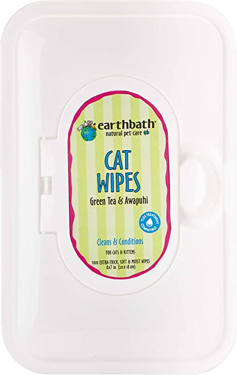 Earthbath All Natural Green Tea Cat Wipes, 100 Wipes