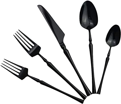 Gugrida Black Silverware Set, 5-Piece 18/10 Stainless Steel Flatware Cutlery Set for 1,Mirror Finish, Ideal for Wedding Festival Party Home Kitchen, Dishwasher Safe