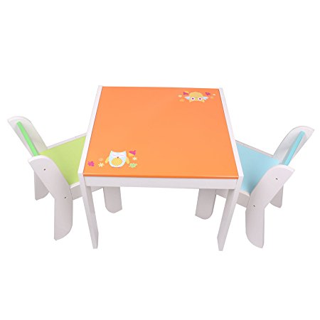 Labebe Children Wooden Furniture Activity Table and Chair Set for 1-5 Years Old Boys and Girls, for Painting/Reading/Group Play in Classroom and Home, Creative Birthday Gift for Toddlers -Orange Owl