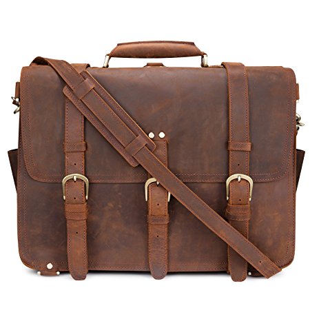 Kattee Real Leather Mens Large Business Travel Messenger Bag Backpack 17 Inch Laptop Case