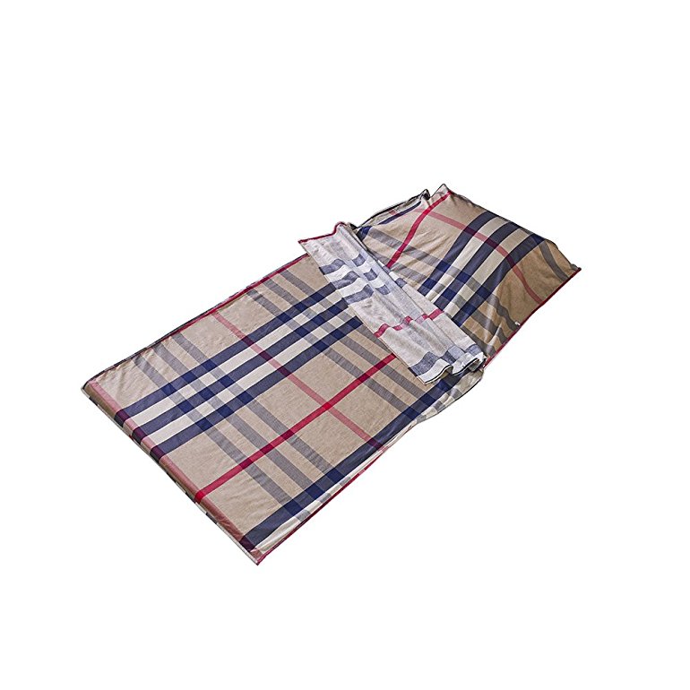 OUTRY Travel and Camping Sheet, Sleeping Bag Liner / Inner, Lightweight Summer Sleeping Bag - Plaid (material: 100% cotton) - S:31.5"x82.7"/80cmx210cm
