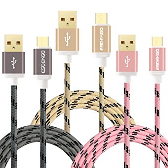 Micro USB Charging Cable,EseekGo 3Pack 3Ft Galaxy S7 Cable Braided Data Sync Charger Cord for Samsung On 5,S7 edge,Note 5 (1M/3Ft Pink Gold Gray)