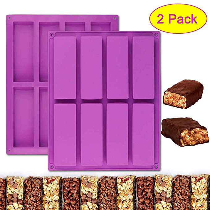 Palksky (2 Pcs) 8 Cavity Large Rectangle Silicone Mold/Nutrition/Cereal Bar Molds Energy Bar Maker for Chocolate Truffles Ganache Bread Loaf Muffin Brownie Cornbread Cheesecake Pudding Butter Mould