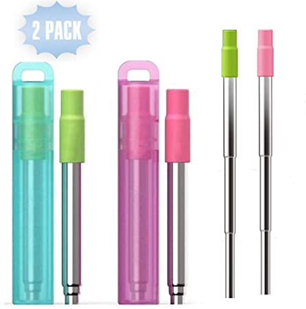 Reusable-Metal-Straws-Collapsible-Drinking-Straw Composed of Telescopic Stainless Steel and Food-grade Silicone Portable Set with Hard Case Holder and Cleaning Brush For Party Travel