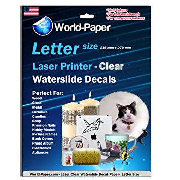 Waterslide decal paper laser CLEAR 10 Sheets Package 8.5 X 11 Inches