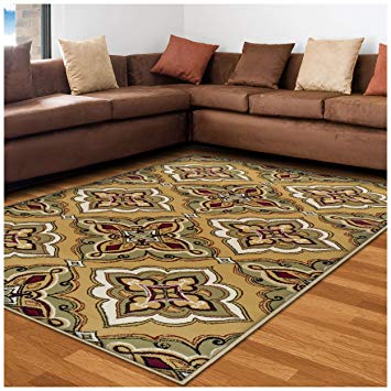 Superior Crawford Collection Area Rug, 8mm Pile Height with Jute Backing, Gorgeous Mediterranean Tile Pattern, Fashionable and Affordable Woven Rugs - 5' x 8' Rug, Gold