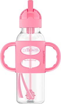 Dr. Brown's Milestones Sippy Straw Bottle with Silicone Handles - Pink - 8oz - 6m