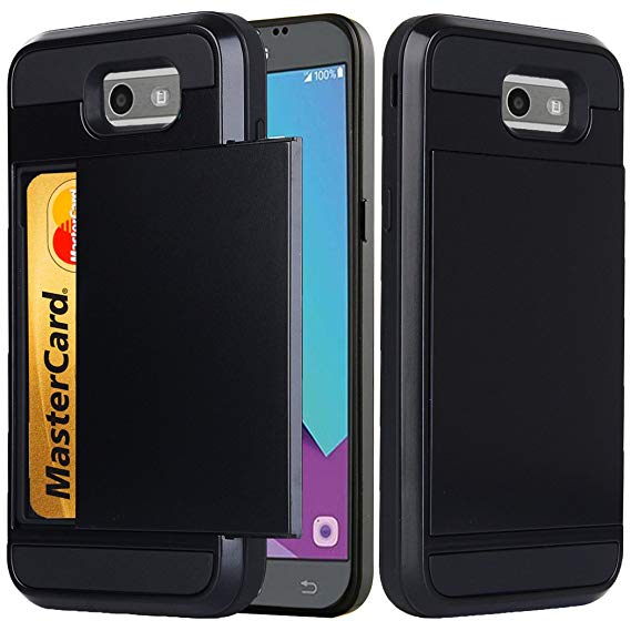 For Samsung Galaxy J3 Emerge/J3 2017/J3 Prime/J3 Mission/J3 Eclipse/J3 Luna Pro/Sol 2/Amp Prime 2 Case, Ueokeird Protective Wallet Case Cover with Credit Card Slots Holder (black)