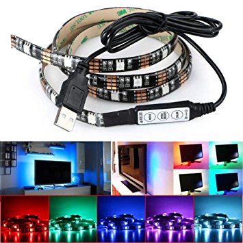 LED TV Backlight RGB Light Strip 4.9ft 5050 SMD 45Leds 5V USB Powered Mini Controller for Furniture Appliances Bedroom Decoration