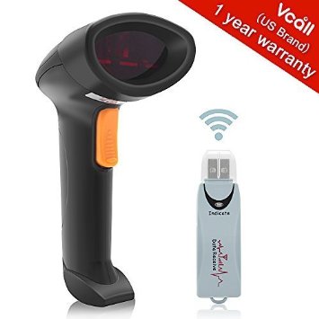 Hi-Eshop 24GHz Handheld Wireless USB Automatic Laser Barcode Scanner Reader with USB Recevier Storage of up to 5000 Code Entries for POS PC Latop Black