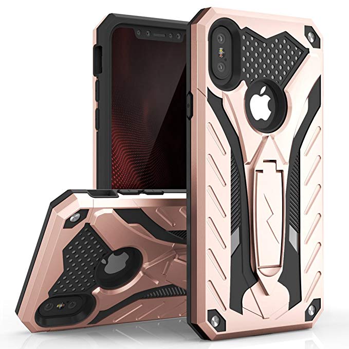 Zizo Static Series Compatible with iPhone X case with Kickstand Military Grade Drop Tested Impact Resistant Heavy Duty Case iPhone XS Rose Gold Black