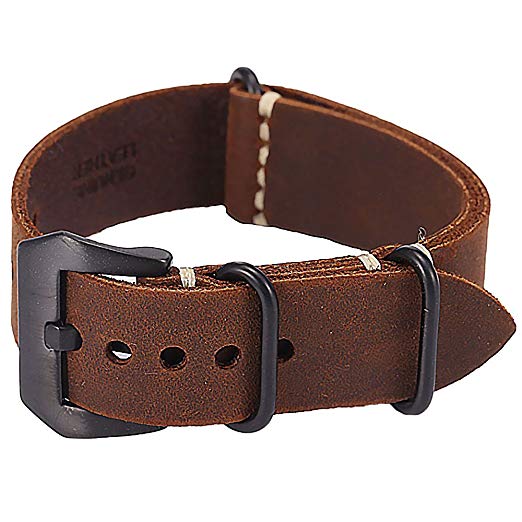 Carty Replacement Watch Band Strap Vintage Handmade Crazy Horse Leather Zulu NATO 20mm22mm24mm