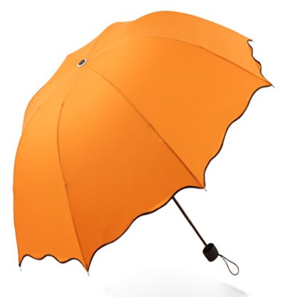 Dome Parasol Sun-rain Umbrella,triple Folding Ruffled Anti-uv Parasol (orange yellow)