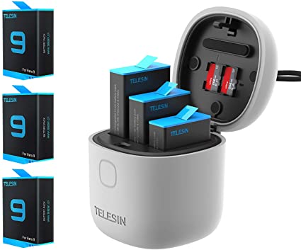 TELESIN 3-Pack Batteries and Allin Box USB Charger for GoPro Hero 9 Black, with High Speed USB 3.0 SD Card Reader Function Waterproof Storage Carry Case Replacement Battery Charger Kit for Go Pro 9