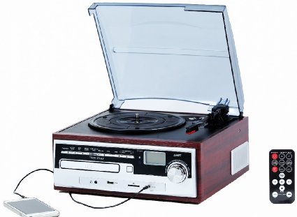 TechPlay ODC26WD 3 Speed Retro classic Turntable W/ CD plaer, MP3, AM/FM Radio, SD and USB slots. Builtin stereo speakers and Remote control