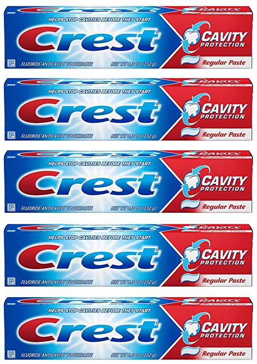 Crest Fluoride Anticavity Toothpaste, Prevents Cavities Before They Start, Regular Paste, 8.2 Ounce (Pack of 5)