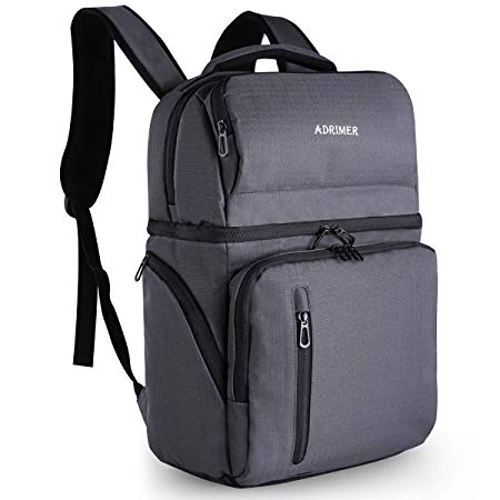 ADRIMER Insulated Backpack Cooler Leakproof Backpack with Cooler Large Soft Lunch Cooler Bag with Anti-Theft Pocket for Men Women to Picnics, Travel, Hiking, Fishing, Beach Trip, Grey