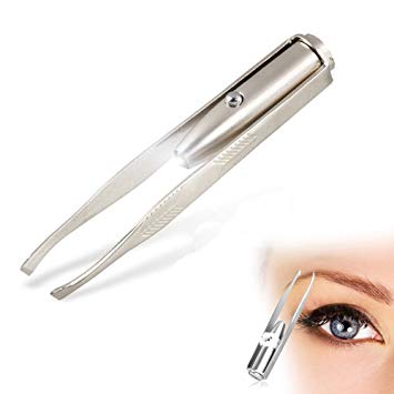 Eutuxia Tweezers with LED Light. Eyebrow and Eyelash Hair Removal Tool. Pluck & Trim Unwanted Hairs. Illuminate Dark Areas with Bright Lighting for Better Accuracy & Precision. Stainless Steel.