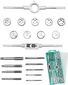 QWORK 20 Pcs Metric Tap & Die Set M3 to M12 Fine and Coarse Tools, Alloy Steel Threading Tools Chase and Thread with Wrench for DIY Garage, Workshops & Metalworking