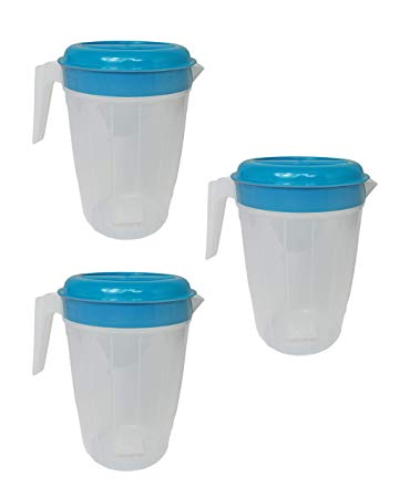 Set of 3 Black Duck Brand Plastic Pitcher with 2-Slotted Lid and Handle (3, Teal)