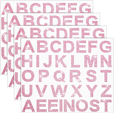 136 Pieces Rhinestone Letter Iron-on Sticker Large Glitter Bling Alphabet Letter Sticker and Crystal Gemstone Border Sticker 34 Letters Self-Adhesive Letter Sticker for Art Craft Decor (Pink)