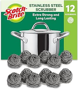 Scotch-Brite Stainless Steel Scourer, 12 Pieces - Rust Resistant Spiral Metal Scourer, Powerful and Effective Clean Scrubbing pad