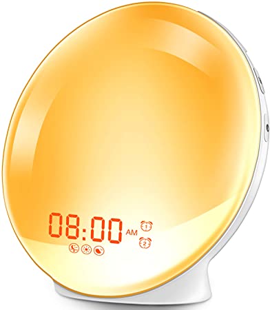 HOKEKI Wake-Up Light, Alarm Clock with 7 Colored Sunrise Simulation and Sunset Fading Night Light & Snooze Feature for Kids Heavy Sleepers, Dual Digital Clock with FM Radio and 7 Natural Sounds