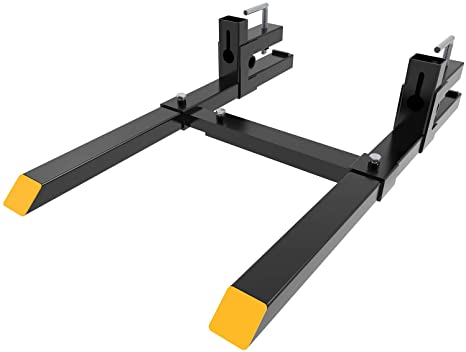 YINTATECH 4000lbs Clamp on Pallet Forks 60" Heavy Duty Pallet Forks with Adjustable Stabilizer Bar for Loader Bucket Skidsteer Tractor