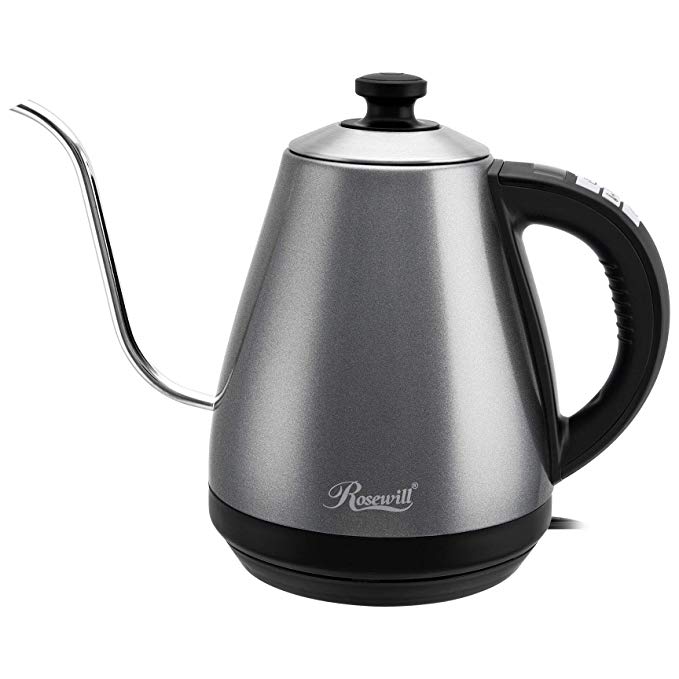 Rosewill RHKT-17002G 1-Liter Electric Gooseneck Kettle Variable Temperature Control Water Boiler with Precise Spout 1000W Quick Heating for Pour Over Coffee and Tea, Stainless Steel (Galaxy Grey)