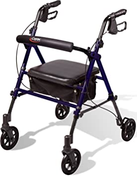 Carex Step 'N Rest Aluminum Rollator Walker With Seat - Rolling Walker For Seniors With Back Support, 6 Inch Wheels, 250lbs Support, Lightweight