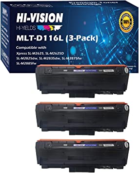 HI-Vision Compatible Samsung MLT-D116L High Yield Black Toner Cartridge Replacement for Xpress M2885FW, M2835DW, M2825FD, M2875FW, M2875FD, M2625D Laser Printers (3 Packs)