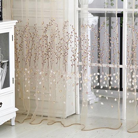 Norbi Fresh Floral Print Tulle Voile Door Window Rom Curtain Drape Panel Sheer Scarf Valances (Beige)