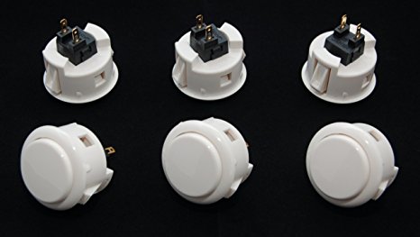 6 pc Set of White Sanwa Push Buttons OBSF-30-W