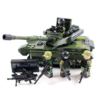 Army Light Tactical Tank with Soldiers and Guns - Military Building Block Toy