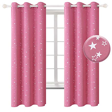 BGment Pink Star Blackout Curtains for Kid's Bedroom - Grommet Thermal Insulated Room Darkening Printed Curtains for Living Room, Set of 2 Panels (42 x 63 Inch, Baby Pink)