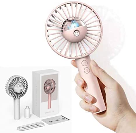 Upper Commerce 2020 Unique Fashionable Mini Portable Misting Fan. Portable Spray Hand Fan Humidifier for Hot Cooling. Multiple speeds Handheld Mist Fan with USB Rechargeable Battery.