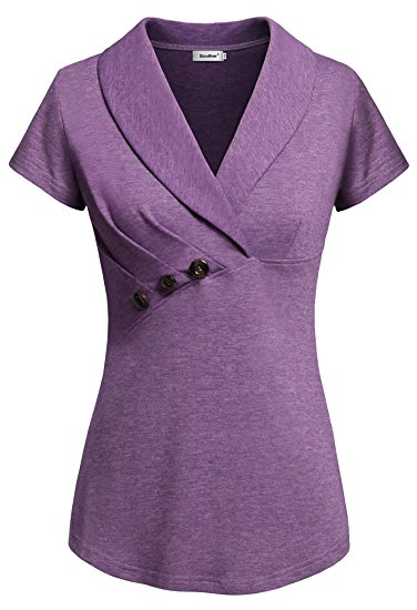Sixother Womens Summer Office Blouses V Neck Short Sleeve Shirts Casual Tops