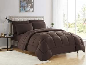 Sweet Home Collection Down Alternative Comforter All Season Warmth Luxurious Plush Loft Microfiber Fill Duvet Insert Bedding, Twin, Brown