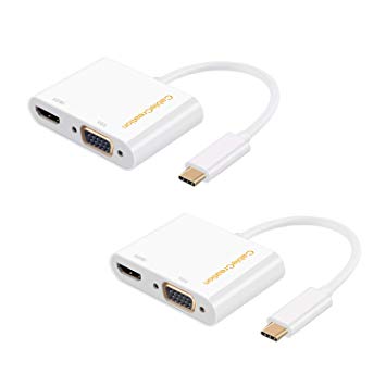 USB C to HDMI   VGA, CableCreation [2-Pack] Type C (Thunderbolt 3 Compatible) to HDMI 4K   VGA Adapter, Compatible with MacBook Pro 2016/2017/2018,MacBook Air/iPad Pro 2018/XPS 13/Yoga 910,White